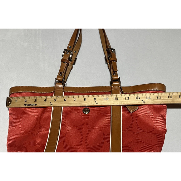 Coach Signature Gallery Tote Bag Coral & Brown Leather Trim Zip Travel F13560 - Picture 13 of 16